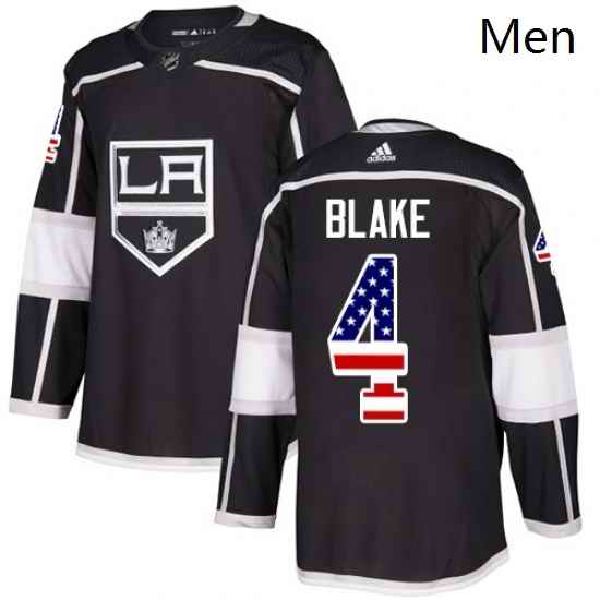 Mens Adidas Los Angeles Kings 4 Rob Blake Authentic Black USA Flag Fashion NHL Jersey